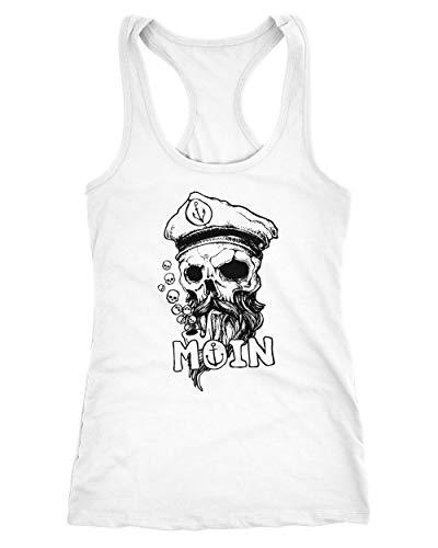 Neverless® Damen Tank-Top Moin Kapitän Totenkopf Anker Bart Hamburg Racerback weiß XL von Neverless