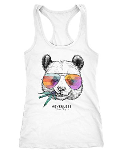 Neverless® Damen Tank-Top Panda Bär Aufdruck Tiermotiv mit Sonnenbrille Fashion Streetstyle RacerbackTrägertop weiß M von Neverless