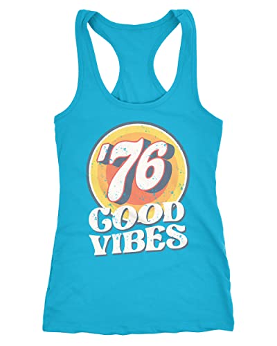 Neverless® Damen Tank-Top Sommer Good Vibes 70er Jahre Retro Print Hippie Style Fashion Racerback türkis M von Neverless