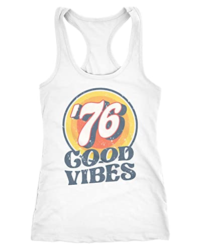 Neverless® Damen Tank-Top Sommer Good Vibes 70er Jahre Retro Print Hippie Style Fashion Racerback weiß S von Neverless