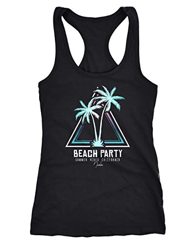 Neverless® Damen Tank-Top Sommer-Shirt Palmen Beach Party Party-Shirt Slim Fit Racerback schwarz S von Neverless