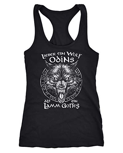 Neverless® Damen Tank-Top Spruch Lieber EIN Wolf Odins als EIN Lamm Gottes Wikinger nordische Mythologie Racerback schwarz XXL von Neverless