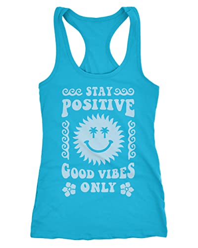 Neverless® Damen Tank-Top Statement Spruch Stay Positive Good Vibes Only Sonne Smile Sommer Fashion Racerback türkis M von Neverless