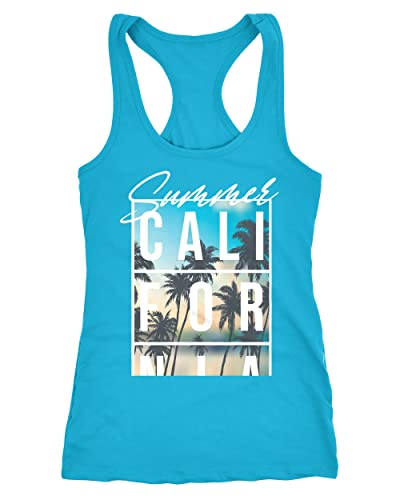 Neverless® Damen Tank-Top Summer California Holidays Sommer Palmen Foto Print Aufdruck Schriftzug Fashion türkis L von Neverless