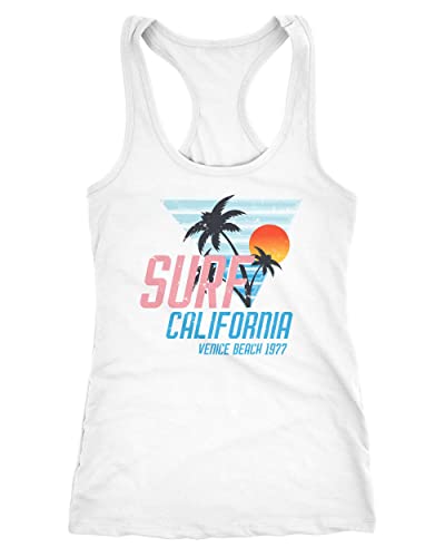 Neverless® Damen Tank-Top Surf California Venice Beach Surfing Design Print Aufdruck Racerback weiß M von Neverless