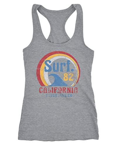 Neverless® Damen Tank-Top Surf Logo California USA Welle Surfing Style Aufdruck Print Fashion Racerback grau L von Neverless