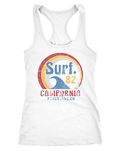 Neverless® Damen Tank-Top Surf Logo California USA Welle Surfing Style Aufdruck Print Fashion Racerback weiß S von Neverless