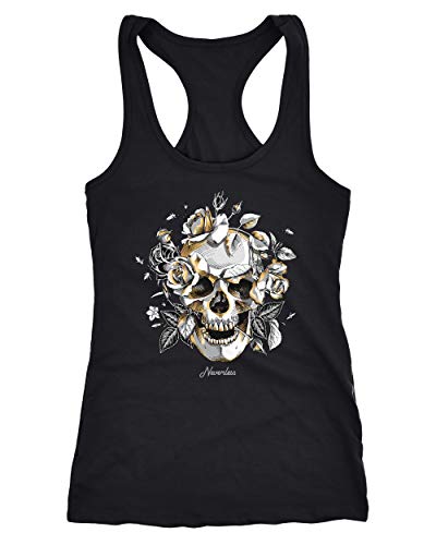 Neverless® Damen Tank-Top Totenkopf Rosen Skull Roses Schädel Racerback schwarz L von Neverless