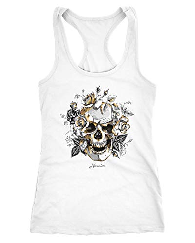 Neverless® Damen Tank-Top Totenkopf Rosen Skull Roses Schädel Racerback weiß M von Neverless