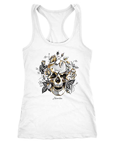 Neverless® Damen Tank-Top Totenkopf Rosen Skull Roses Schädel Racerback weiß S von Neverless
