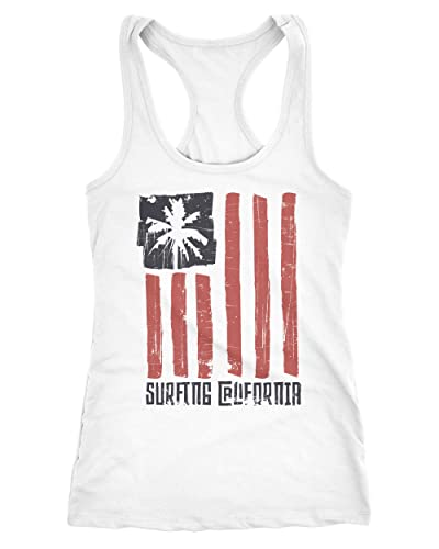 Neverless® Damen Tank-Top USA Amerika Surfing California Flagge Surf Design Retro Printshirt Aufdruck Fashion Racerback weiß XL von Neverless