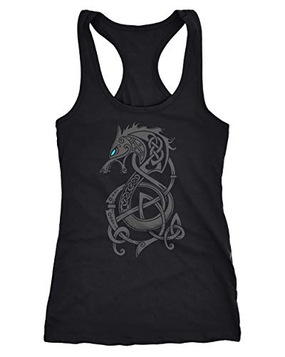 Neverless® Damen Tank-Top Wolf Fenrir Fabelwesen Wikinger nordische Mythologie Odin Fashion Streetstyle Racerback schwarz M von Neverless