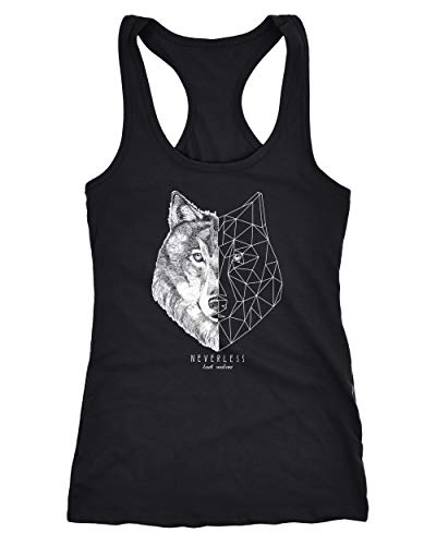 Neverless® Damen Tank-Top Wolf Polygon Kunst Grafik Tiermotiv Printshirt Fashion Streetstyle Racerback schwarz M von Neverless