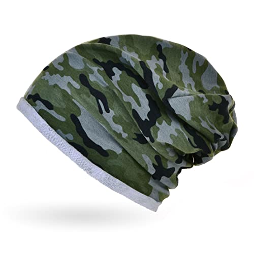 Neverless® Herren Beanie Camoflage Camo-Muster Mütze Slouch Oversized Outdoor Herbst Baumwolle Dünn Army dunkel Unisize von Neverless