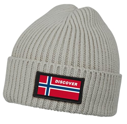 Neverless® Herren Beanie Wintermütze mit Patch Norwegen Flagge Aufdruck Print Strickmütze Männer Rippstrick grau Unisize von Neverless