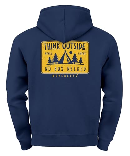 Neverless® Herren Hoodie Backprint SpuchThink Outside Rückenaufdruck Wald Outdoor Camping Motiv Kapuzenpulli Männer Backprint Navy M von Neverless