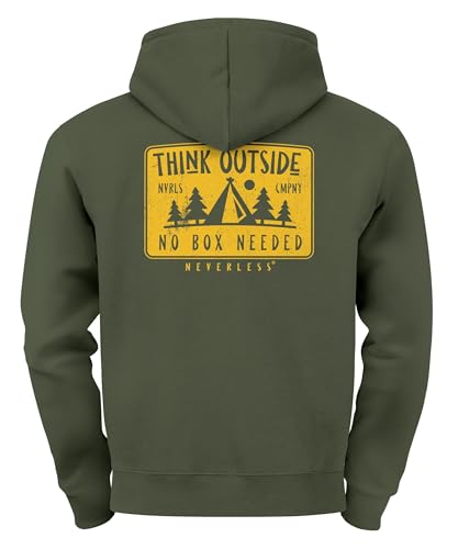 Neverless® Herren Hoodie Backprint SpuchThink Outside Rückenaufdruck Wald Outdoor Camping Motiv Kapuzenpulli Männer Backprint Oliv 3XL von Neverless