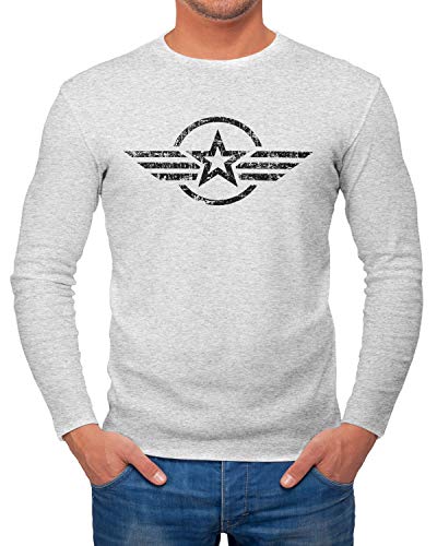 Neverless® Herren Long-Sleeve Airforce Symbol Stern Army Military Aufdruck Emblem Langarm-Shirt grau-Melange XXL von Neverless