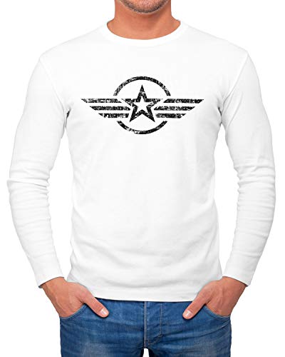 Neverless® Herren Long-Sleeve Airforce Symbol Stern Army Military Aufdruck Emblem Langarm-Shirt weiß 3XL von Neverless