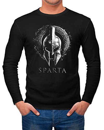Neverless® Herren Long-Sleeve Aufdruck Sparta Helm Krieger WarriorLangarm-Shirt Schwarz schwarz M von Neverless