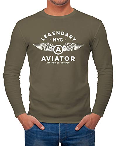 Neverless® Herren Long-Sleeve Legendary NYC Aviator Air Force Luftwaffe Flügel Retro Design Langarm-Shirt Khaki XL von Neverless