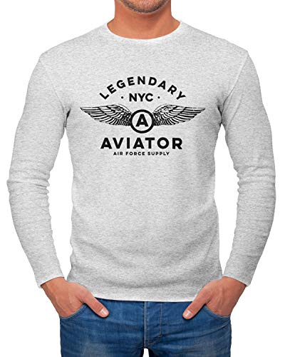 Neverless® Herren Long-Sleeve Legendary NYC Aviator Air Force Luftwaffe Flügel Retro Design Langarm-Shirt grau-Melange XL von Neverless