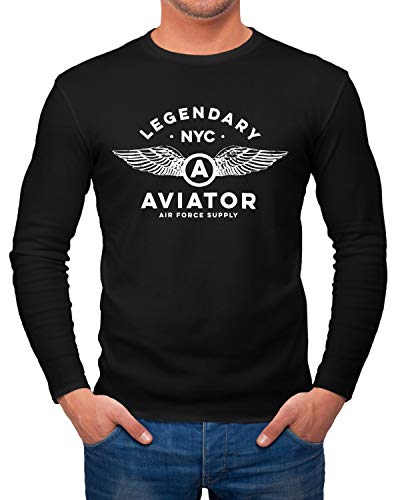 Neverless® Herren Long-Sleeve Legendary NYC Aviator Air Force Luftwaffe Flügel Retro Design Langarm-Shirt schwarz M von Neverless