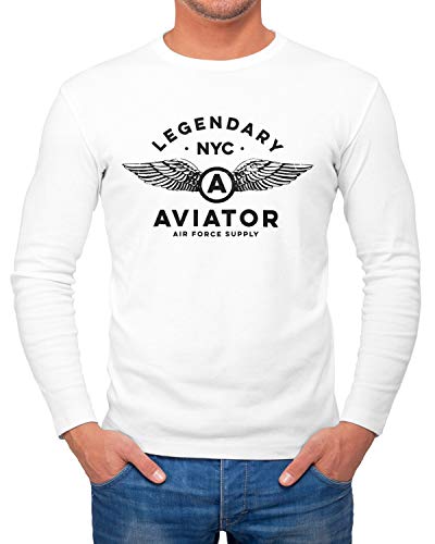 Neverless® Herren Long-Sleeve Legendary NYC Aviator Air Force Luftwaffe Flügel Retro Design Langarm-Shirt weiß L von Neverless