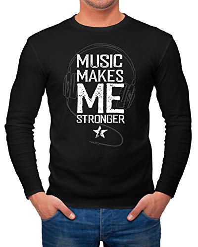 Neverless® Herren Long-Sleeve Music Makes me Stronger Spruch Statement Langarm-Shirt schwarz XL von Neverless