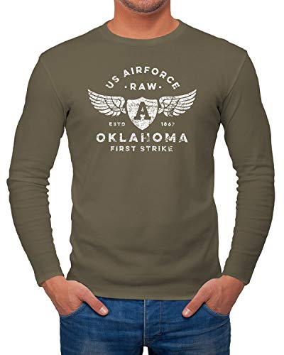 Neverless® Herren Long-Sleeve Print US Airforce Oklahoma Aviator Vintage Langarm-Shirt Khaki XXL von Neverless