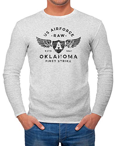 Neverless® Herren Long-Sleeve Print US Airforce Oklahoma Aviator Vintage Langarm-Shirt grau-Melange XL von Neverless