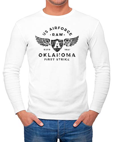 Neverless® Herren Long-Sleeve Print US Airforce Oklahoma Aviator Vintage Langarm-Shirt weiß L von Neverless