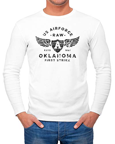 Neverless® Herren Long-Sleeve Print US Airforce Oklahoma Aviator Vintage Langarm-Shirt weiß S von Neverless