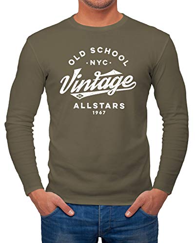 Neverless® Herren Long-Sleeve Vintage Allstars Old School NYC Design Langarm-Shirt Khaki XXL von Neverless