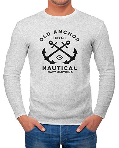 Neverless® Herren Long-Sleeve gekreuzte Anker Old Anchor Nautical Langarm-Shirt grau-Melange XXL von Neverless