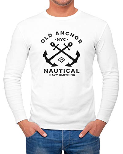 Neverless® Herren Long-Sleeve gekreuzte Anker Old Anchor Nautical Langarm-Shirt weiß L von Neverless
