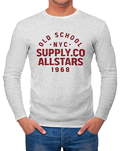 Neverless® Herren Longsleeve Bedruckt Schriftzug Oldschool NYC New York City Allstars Langarm-Shirt Fashion Streetstyle grau -rot M von Neverless