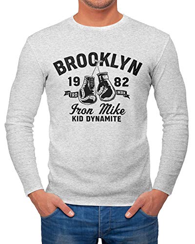Neverless® Herren Longsleeve Boxen Iron Mike Brooklyn Retro Design Langarm-Shirt Fashion Streetstyle grau-Melange XXL von Neverless