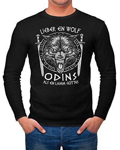 Neverless® Herren Longsleeve Lieber EIN Wolf Odins als EIN Lamm Gottes nordische Mythologie Wikinger Fashion Streetstyle schwarz XXL von Neverless