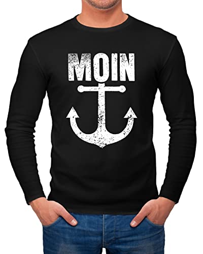 Neverless® Herren Longsleeve Moin Anker Retro Printshirt T-Shirt Aufdruck Maritim Nordisch Langarm-Shirt Fashion Streetstyle schwarz XXL von Neverless