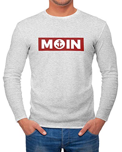 Neverless® Herren Longsleeve Moin norddeutsch Morgen Anker Langarm-Shirt Fashion Streetstyle grau-Melange XL von Neverless