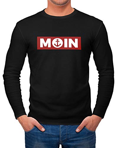 Neverless® Herren Longsleeve Moin norddeutsch Morgen Anker Langarm-Shirt Fashion Streetstyle schwarz XXL von Neverless