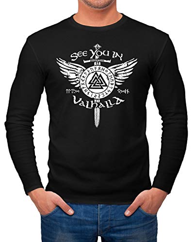 Neverless® Herren Longsleeve See You in Valhalla Schwert Runen Odin Vikings Langarm-Shirt Fashion Streetstyle schwarz M von Neverless