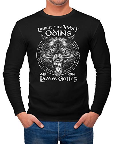 Neverless® Herren Longsleeve Spruch Lieber EIN Wolf Odins als EIN Lamm Gottes Wikinger nordische Mythologie Fashion schwarz M von Neverless