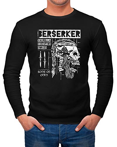 Neverless® Herren Longsleeve Valhalla Berserker Odin Ragnar Lodbrok Sons of Odin Totenkopf Langarm-Shirt Fashion Streetstyle schwarz L von Neverless