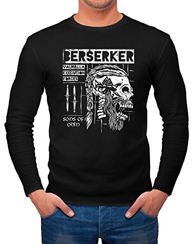 Neverless® Herren Longsleeve Valhalla Berserker Odin Ragnar Lodbrok Sons of Odin Totenkopf Langarm-Shirt Fashion Streetstyle schwarz M von Neverless