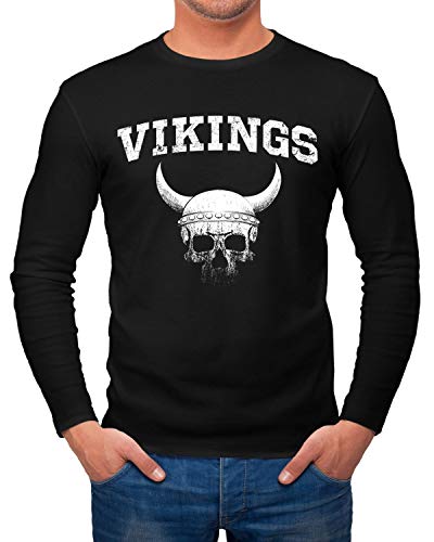 Neverless® Herren Longsleeve Wikinger-Helm Skull Totenkopf Langarm-Shirt Fashion Streetstyle schwarz XXL von Neverless