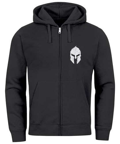 Neverless® Herren Sweatjacke Kapuze Zip Hoodie mit Print Aufdruck Sparta Helm Fashion Streetstyle schwarz M von Neverless