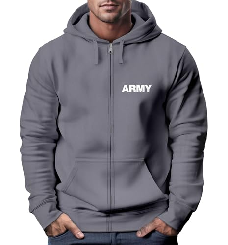 Neverless® Herren Sweatjacke mit Kapuze Print Aufdruck Army Motiv Zipjacke Männer Fashion Streetstyle Convoy-Grey L von Neverless