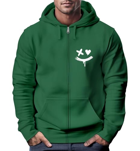 Neverless® Herren Sweatjacke mit Kapuze Print Drippy Smile Zip-Hoodie Männer Fashion Streetstyle Bottle-Green XL von Neverless